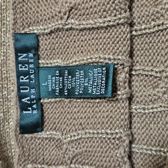Lauren Ralph Lauren Boat Neck Gold Cable Knit Sweater Button Shoulder Accent - Picture 11 of 12